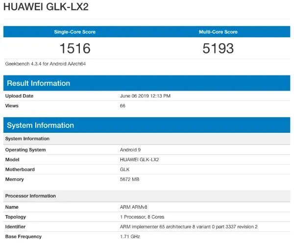 Huawei Nova 5i в Geekbench