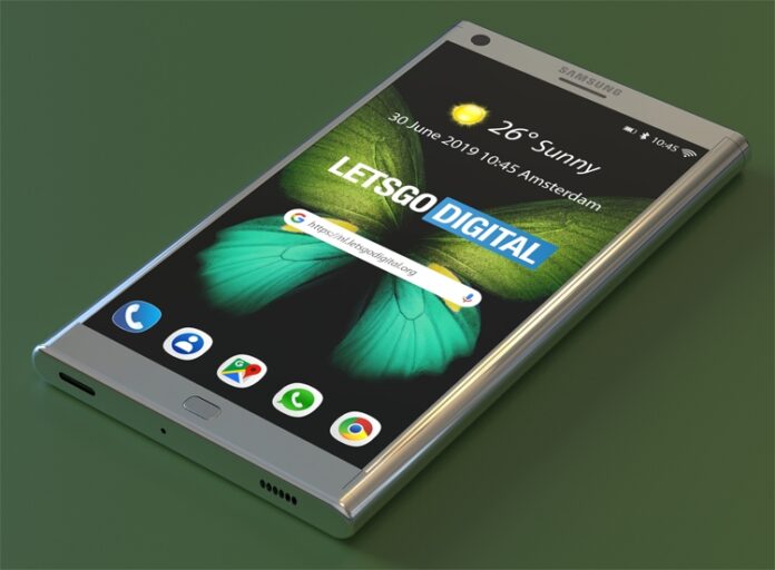 Рендерное изображение смартфона Samsung со сворачивающимся экраном
