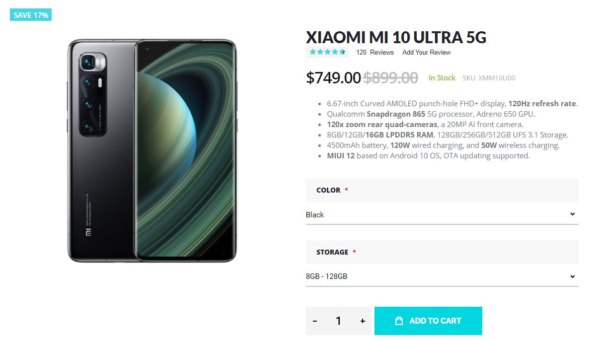Xiaomi Mi 10 Ultra сильно упал в цене – Snapdragon 865, уникальная камера, NFC, 120-Гц дисплей OLED и 120-Вт зарядка со скидкой 150 долларов