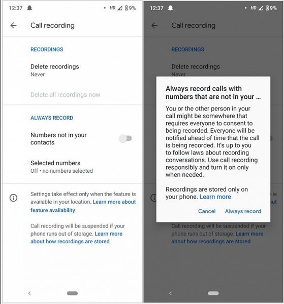 Приложение Google Phone научилось записывать звонки с незнакомых номеров
