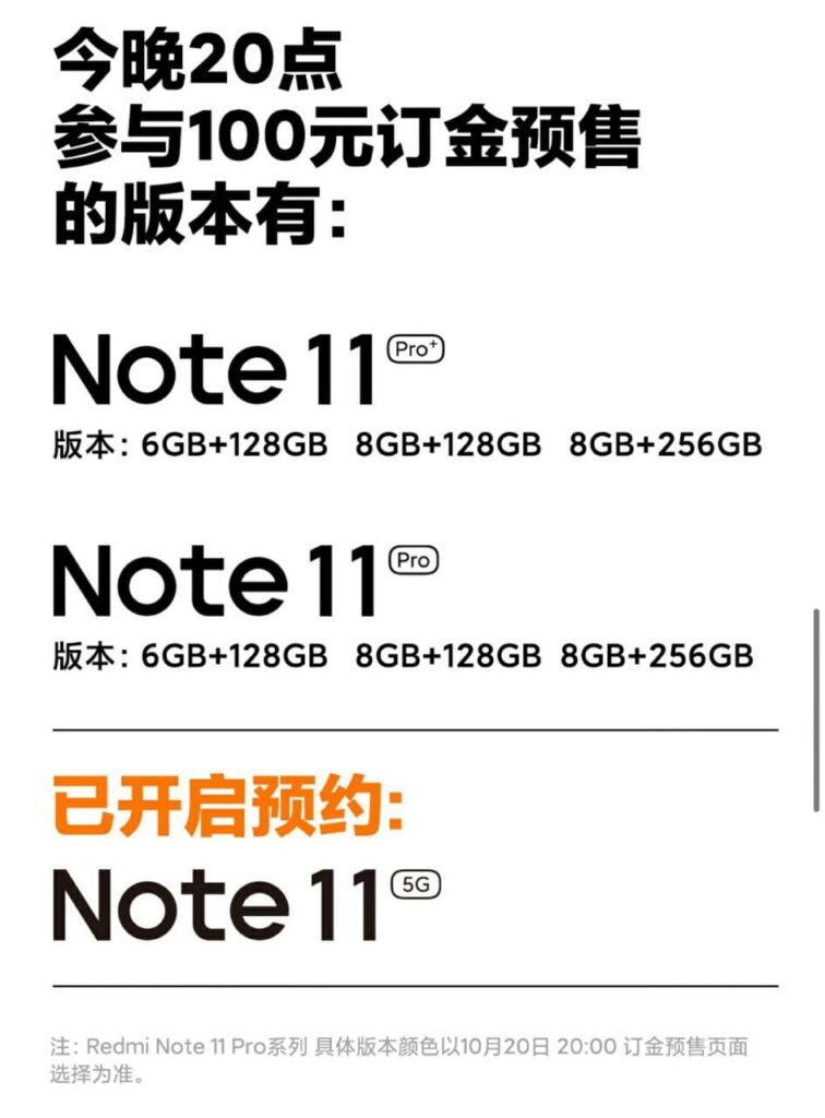Серия Redmi Note 11 - конфигурации памяти