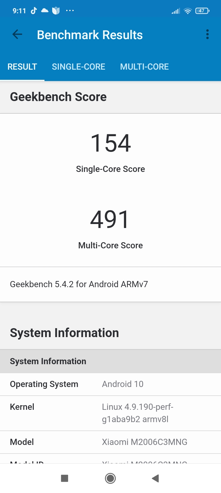 GeekBench - Redmi 9C