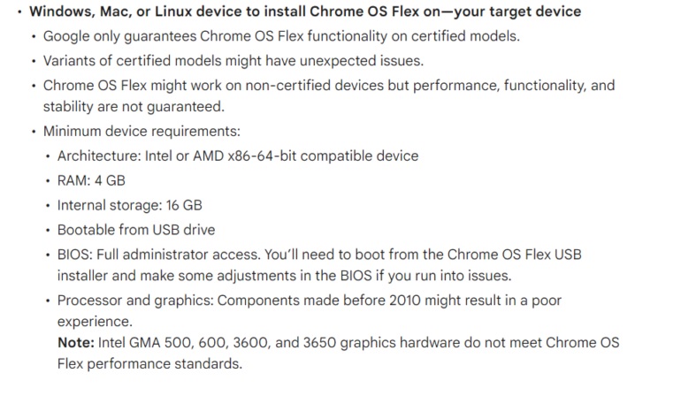 Системные требования ChromeOS Flex