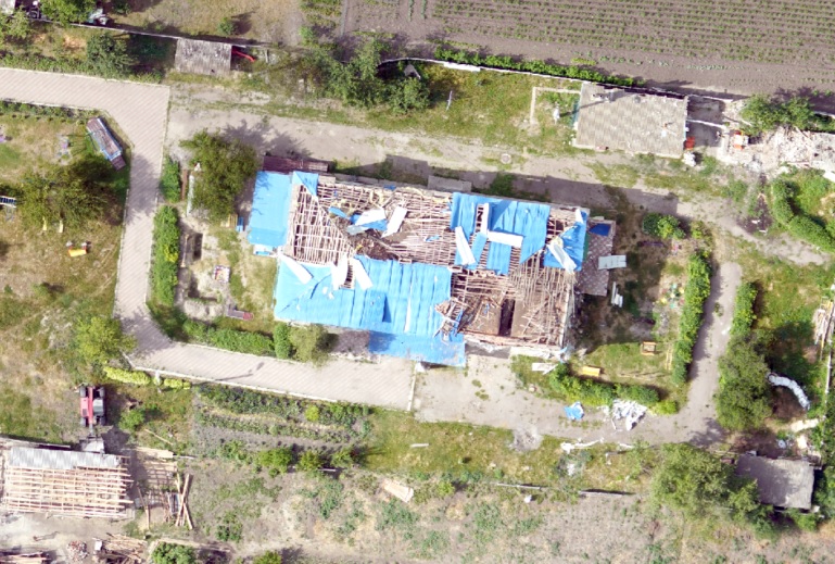 Оценка разрушений в одном из сел Черниговской области с помощью дрона SKIF