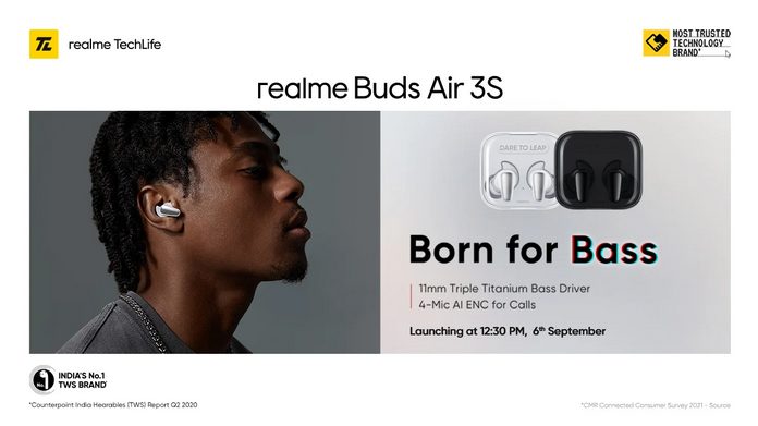 Новые наушники Realme Buds Air 3S замечены на Bluetooth SIG за сутки до презентации