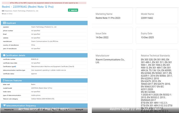 Redmi Note 12 Pro 4G і Redmi Note 11 Pro 2023 можуть виявитися одним і тим самим пристроєм