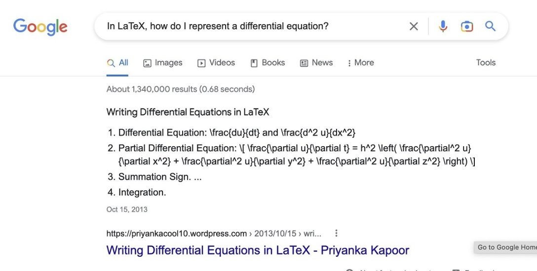 Відповідь Google на запит: In LaTeX, how do I represent a differential uquation?