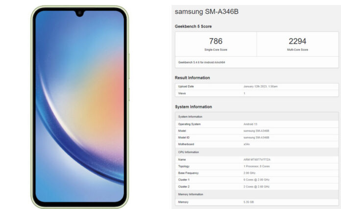Результаты тестирования Geekbench пролили свет на некоторые характеристики Samsung Galaxy A34