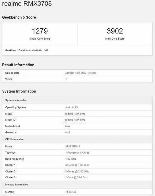 Realme GT Neo 5 замечен на GeekBench со Snapdragon 8+ Gen 1