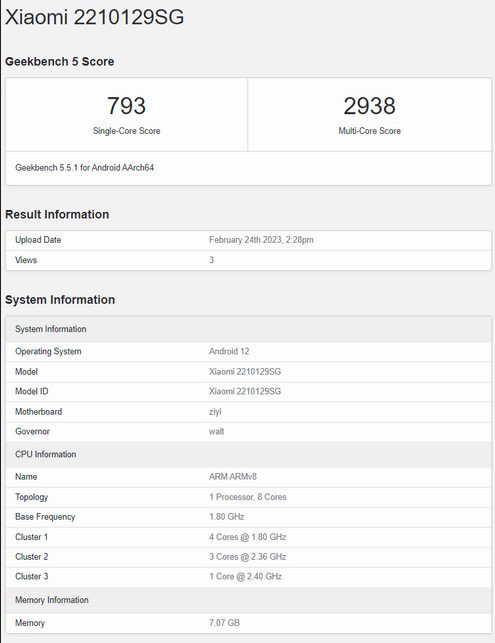 Производительность Xiaomi 13 Lite раскрыта благодаря листингу Geekbench