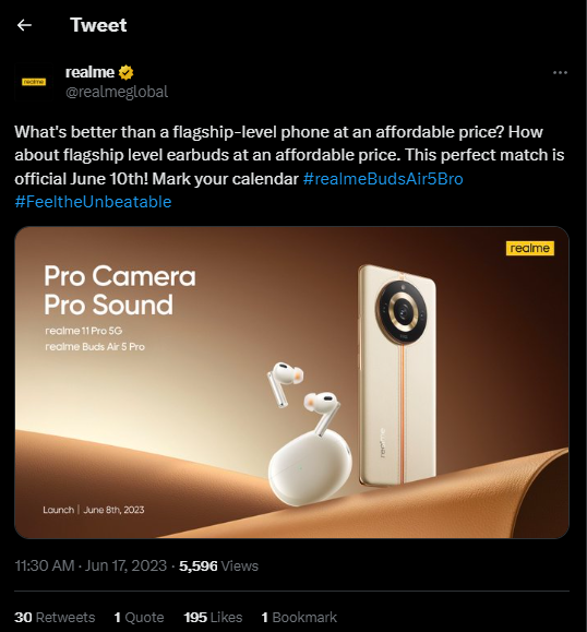 В Сети появилась информация о дате премьеры беспроводных наушников Realme Air 5 Pro