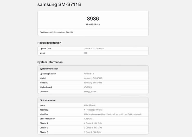 Samsung Galaxy S23 FE: витік бенчмарка вказує на застарілий Exynos і 8 Гб оперативної пам'яті