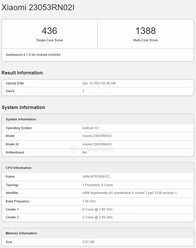 Redmi 12 появился на Geekbench с Helio G88 и 6 Гб ОЗУ в преддверии запуска