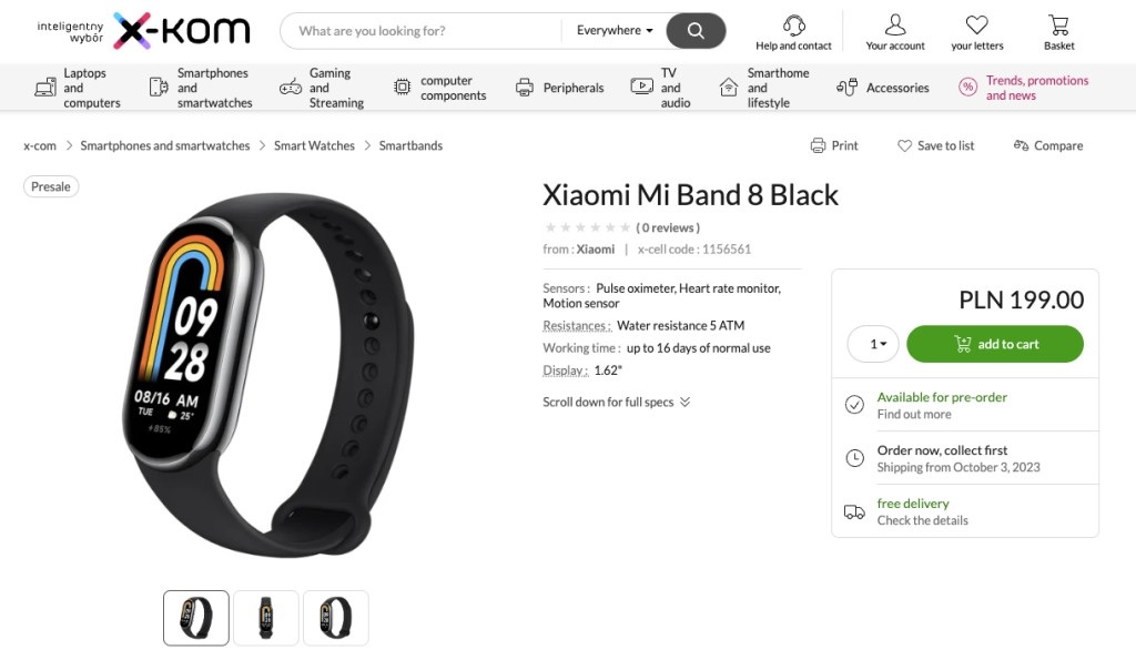 Польский онлайн-ритейлер раскрыл стоимость Smart Band 8 от Xiaomi в ЕС