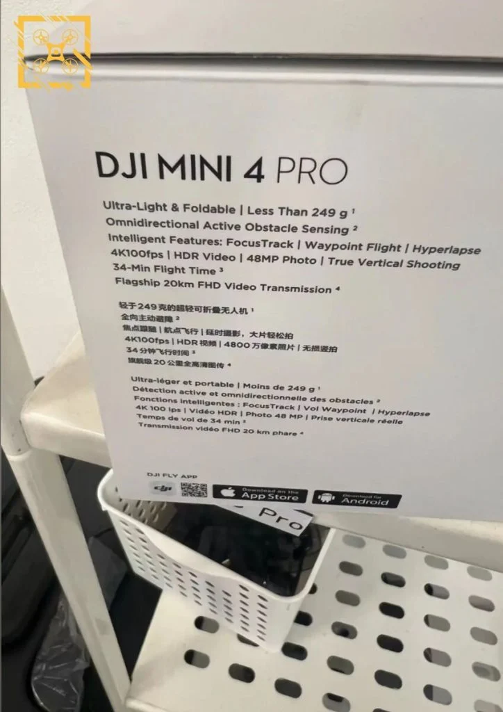 Слитое в Сеть фото упаковки DJI Mini 4 Pro раскрывает характеристики перспективного дрона 