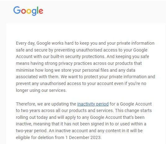 Google попереджає про прийдешнє видалення старих акаунтів і пропонує спосіб їхнього порятунку