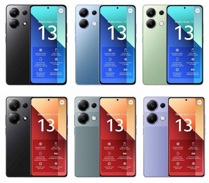 Опубликованы рендеры и характеристики всех смартфонов линейки Redmi Note 13