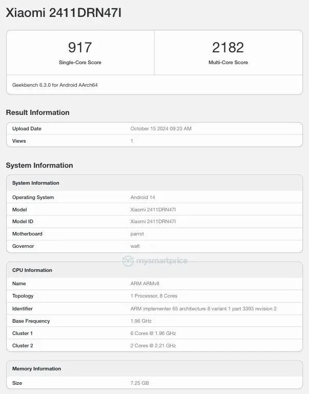 Тест GeekBench Redmi 14C 5G