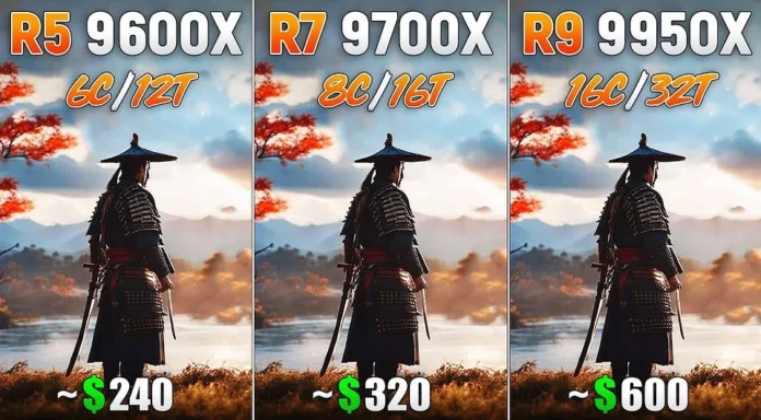 Ryzen 5 9600X, Ryzen 7 9700X та Ryzen 9 9950X порівняли у 8 популярних іграх