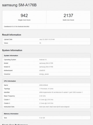 Тест GeekBench Samsung Galaxy A17 5G